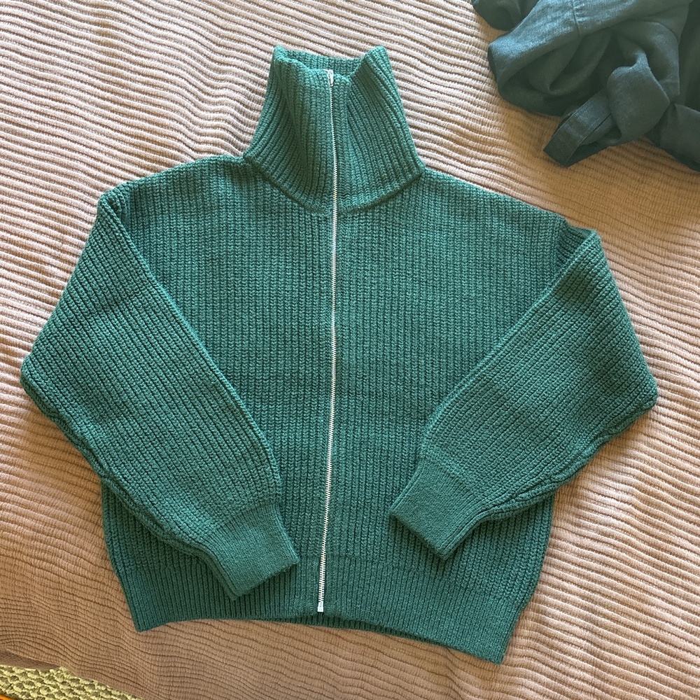 Soft zip up green-blue cardigan new from Old Navy